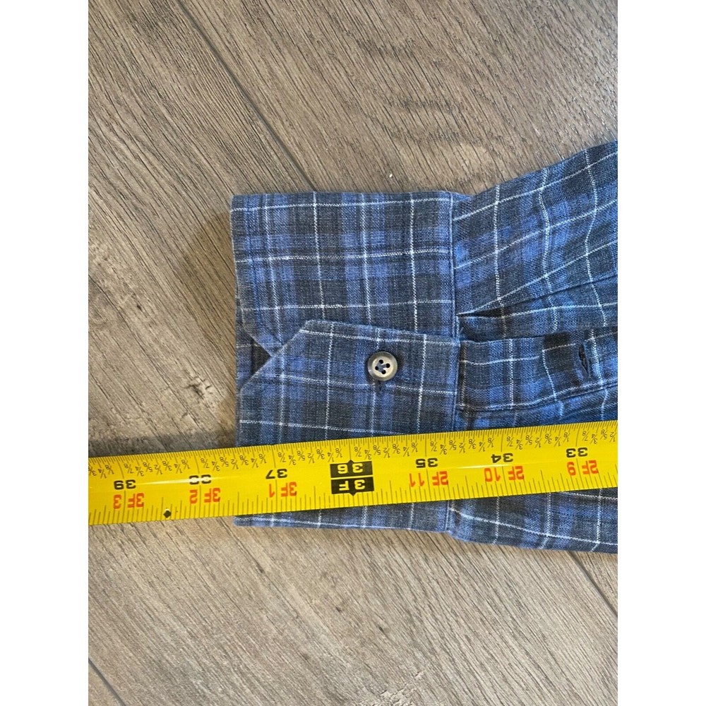 CASTANGIA 1850 Mens 17.5/44 XL Linen Long Sleeve Plaid Button Up Shirt Italian - Picture 7 of 10